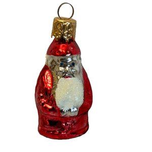 Vintage Mini Blown Glass Santa With Flocked Beard and Hair Ornament Germany 2"